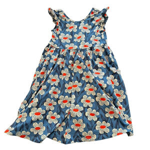 Hanna‎ Andersson Girls Play Dress 120 US 6-7 Super Soft Skater Dress Blue Daisy